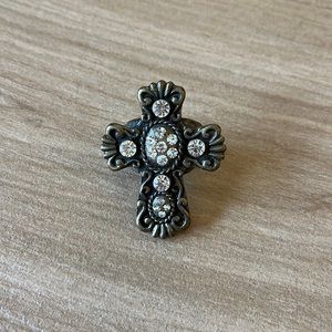 Bronze Gold Crystal Adjustable Cross Ring
